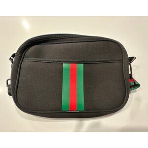 Jackeez & Nicolz Striped Neoprene Crossbody Bag Black Green Red